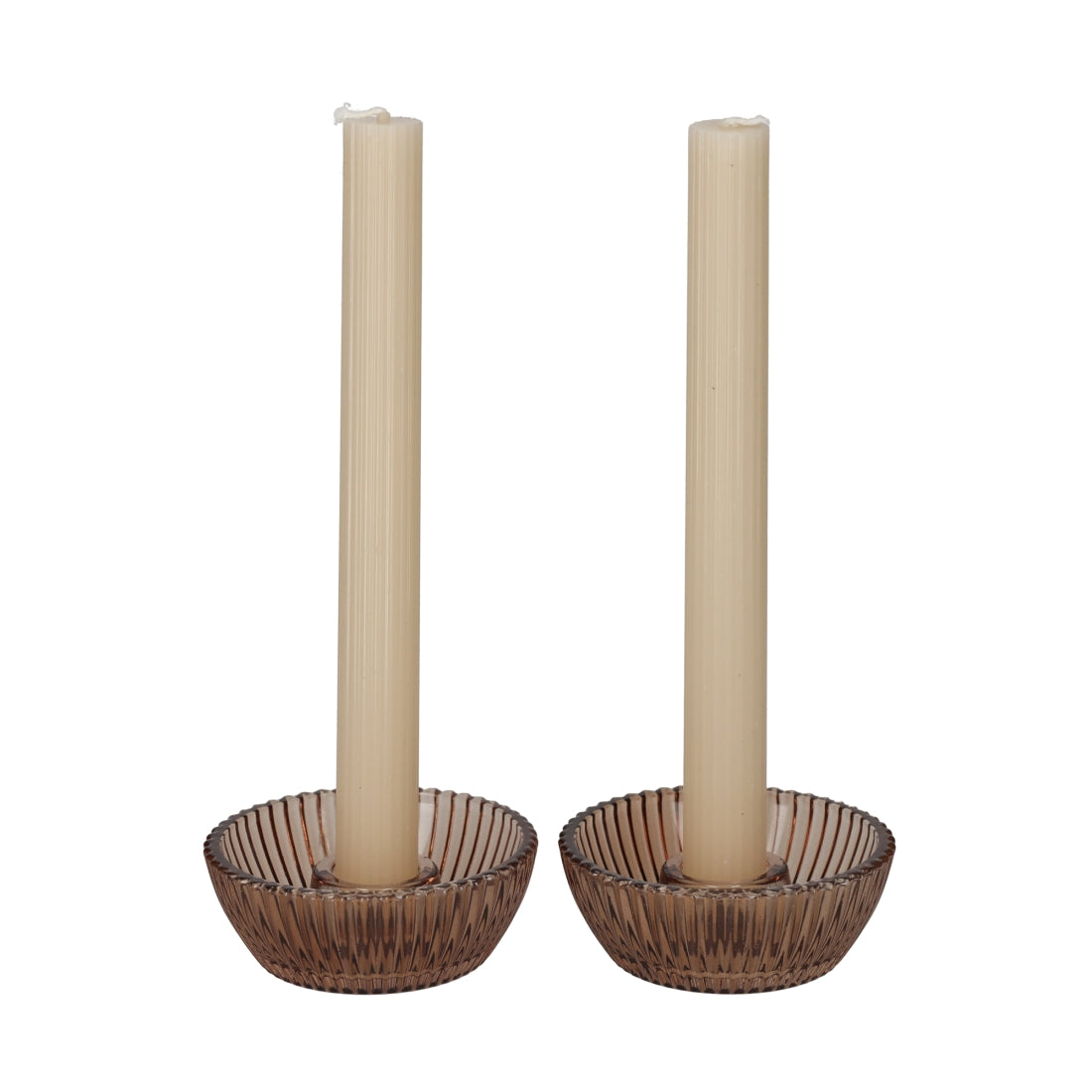 Giftset Kandelaar + Kaars Bruin, set van 2 van JENS Living