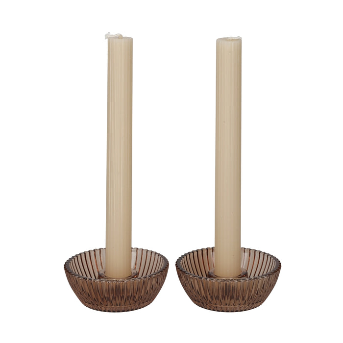 Giftset Kandelaar + Kaars Bruin, set van 2 – JENS Living