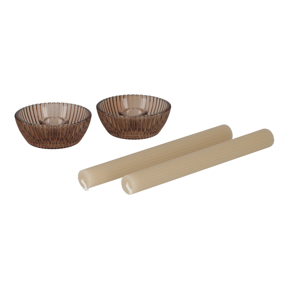 Giftset Kandelaar + Kaars Bruin, set van 2 van JENS Living, productfoto 2