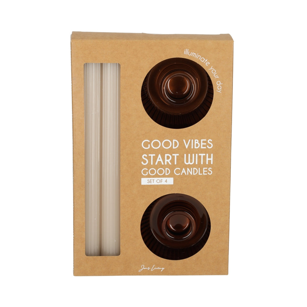 Giftset Kandelaar + Kaars Bruin, set van 2 van JENS Living, productfoto 4