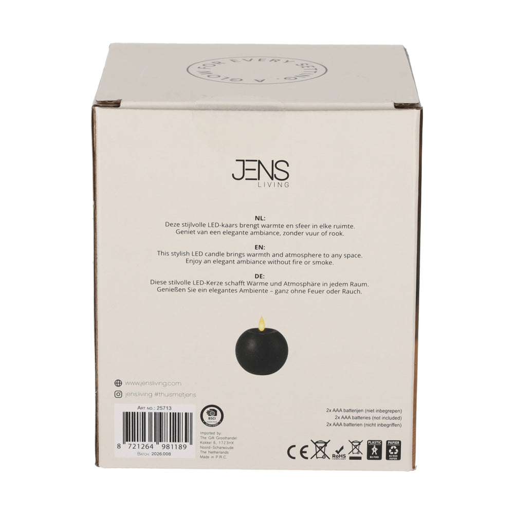 Rustieke LED Kaars Rond Zwart van JENS Living, productfoto 4