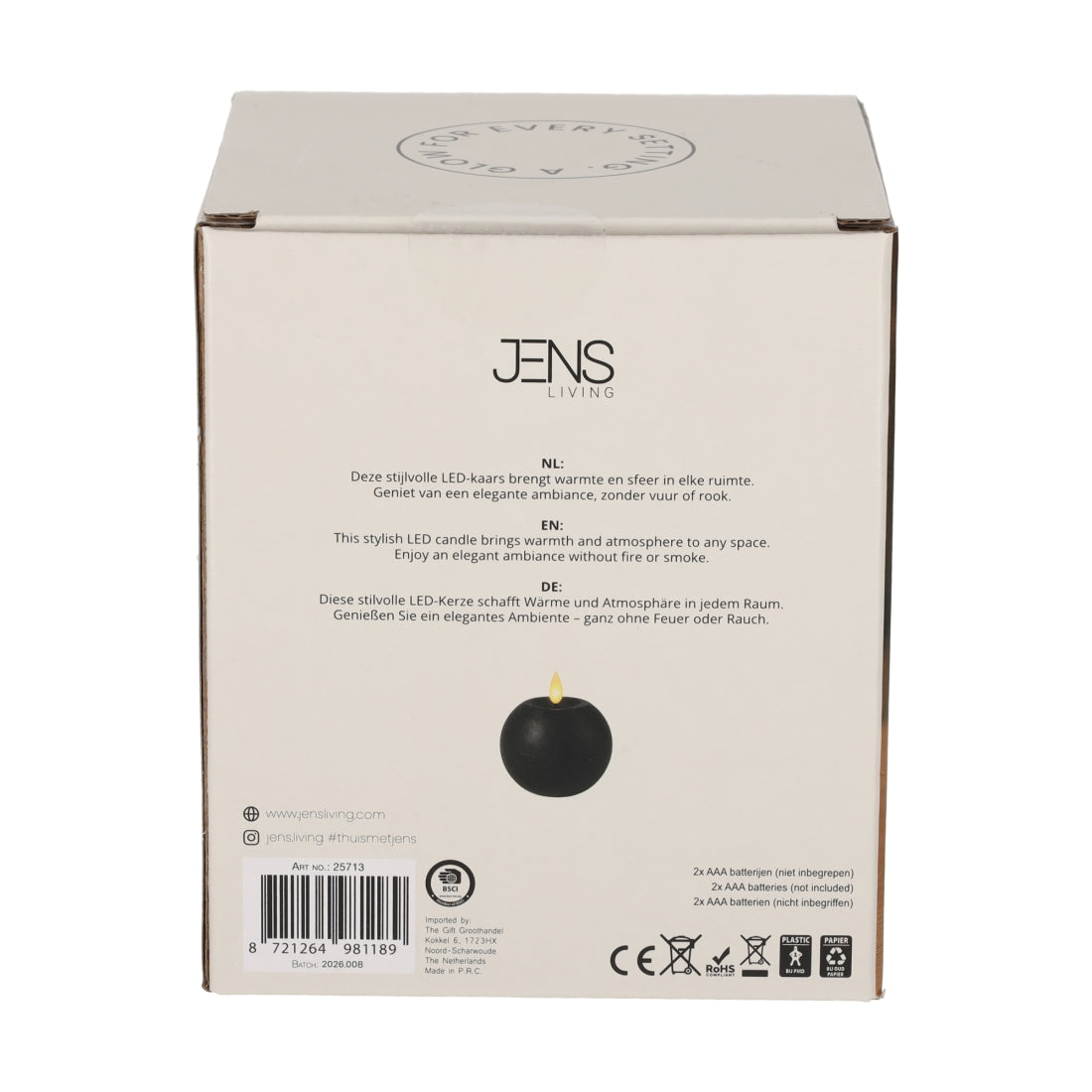 Rustieke LED Kaars Rond Zwart van JENS Living, productfoto 4