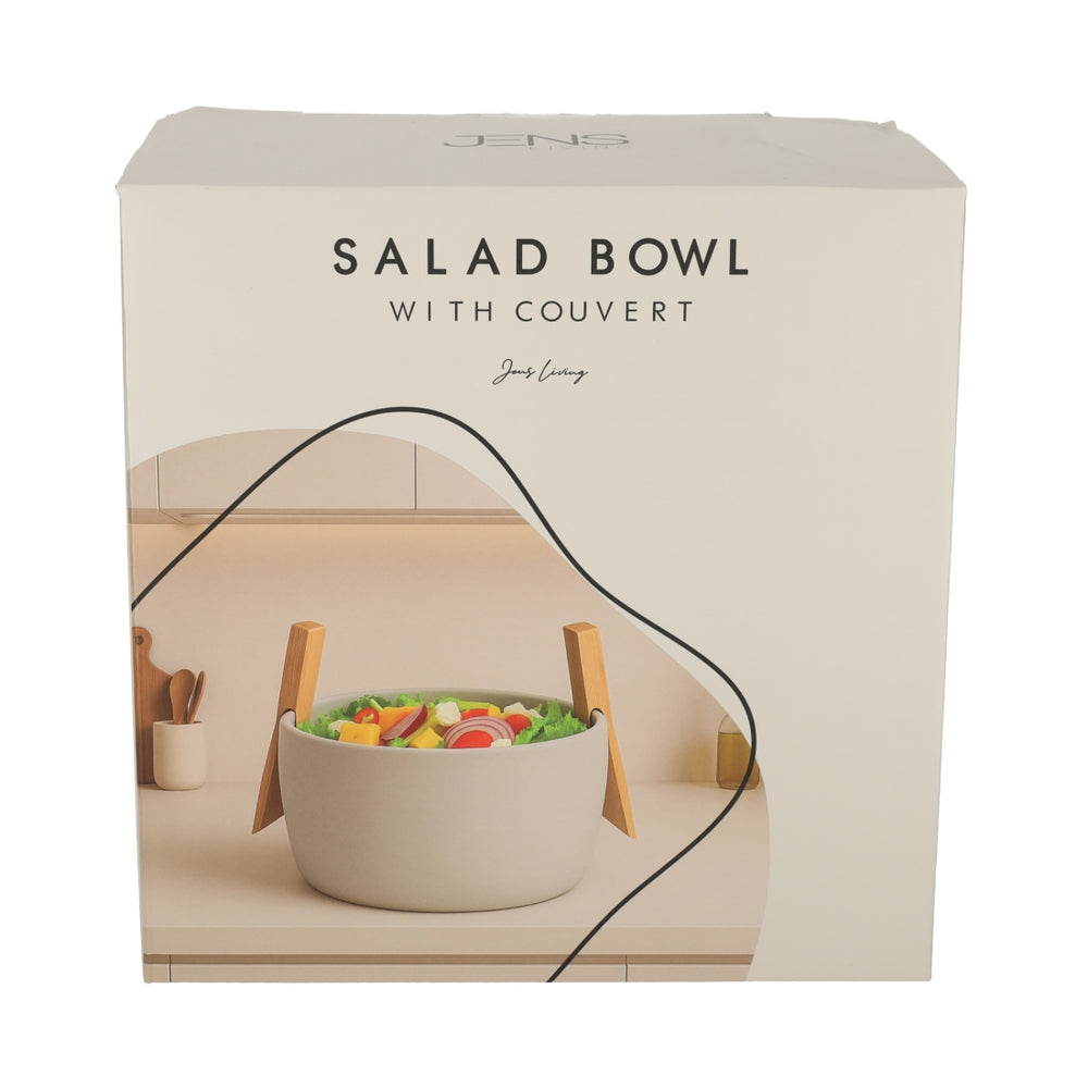 Saladeschaal Met Bestek Steengrijs van JENS Living, productfoto 6