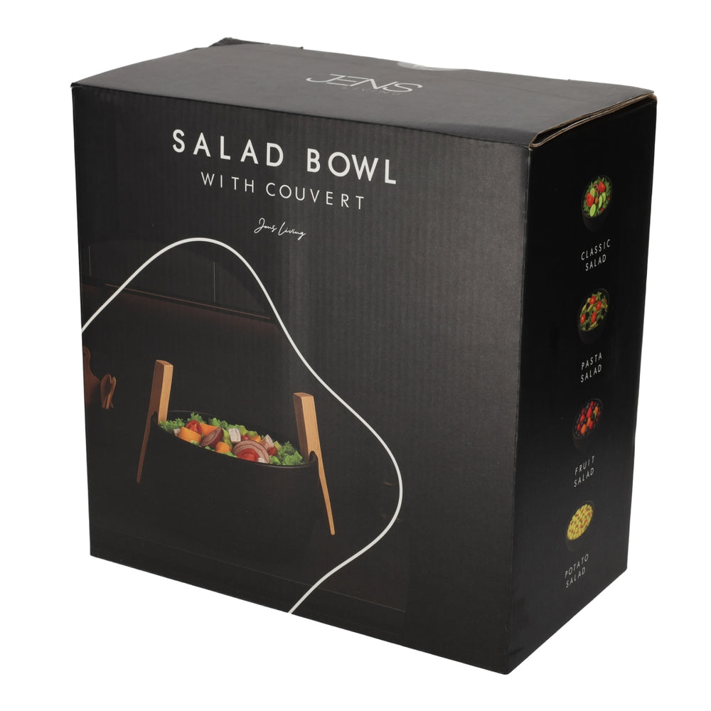 Saladeschaal Met Bestek Zwart van JENS Living, productfoto 5