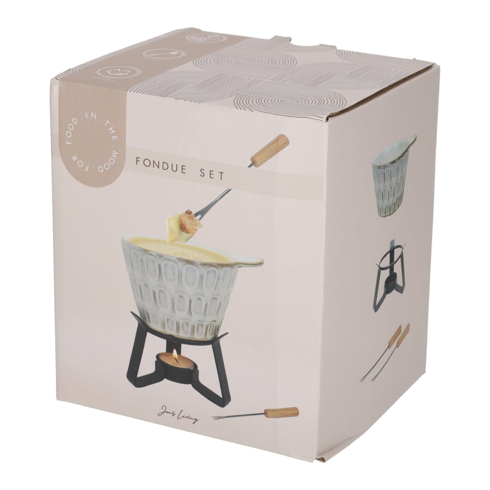 Fondue Set Stippen Taupe van JENS Living, productfoto 6