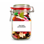 Snoeppot met eigen etiket (weckpot 1000 ml), vanaf 25 stuks