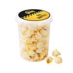 Transparante beker met popcorn en full colour sticker op het deksel