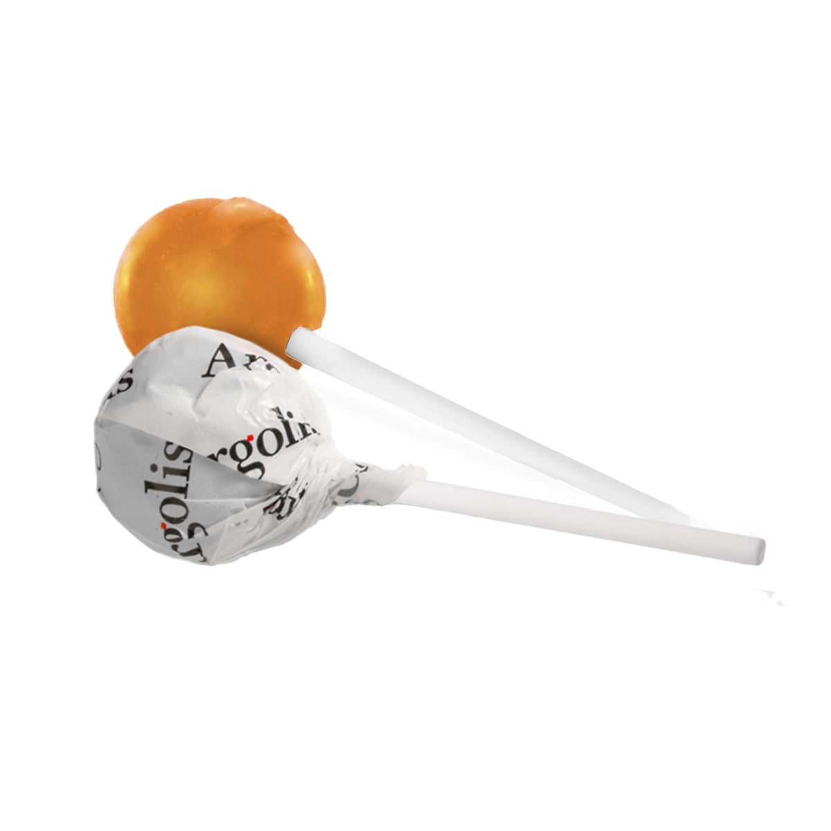 Ronde lolly in witte folie met all-over bedrukking: mandarijnsmaak / Folie Print 1 tot 3 kleuren
