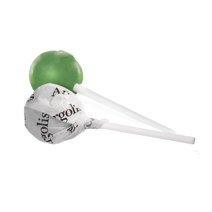 Ronde lolly in witte folie met all-over bedrukking: appelsmaak / Folie Print 1 tot 4 kleuren