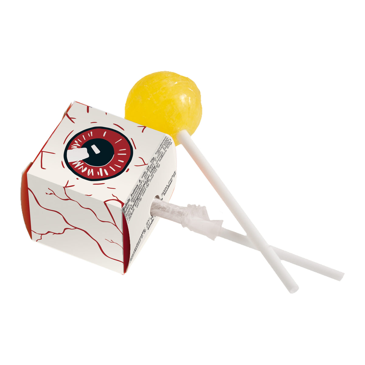 Lolly in een vierkant, full colour bedrukt doosje met logo: Suikervrije Lolly mix