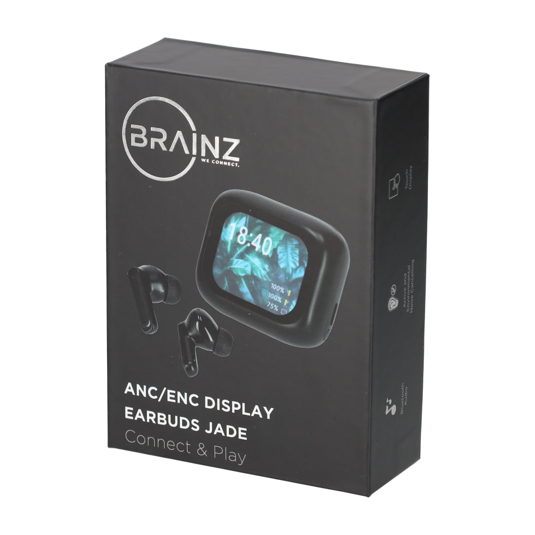 ANC/ENC Display Earbuds Jade Zwart van BRAINZ, productfoto 2