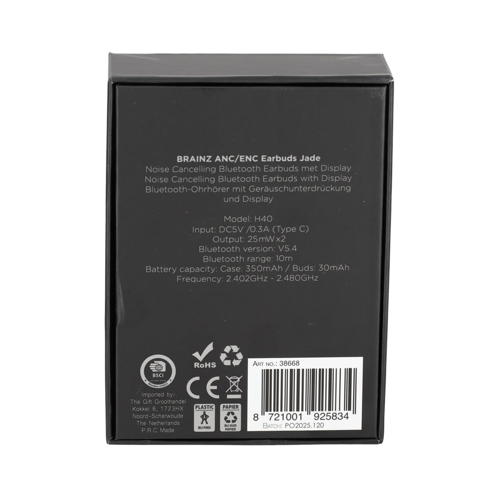 ANC/ENC Display Earbuds Jade Zwart van BRAINZ, productfoto 4