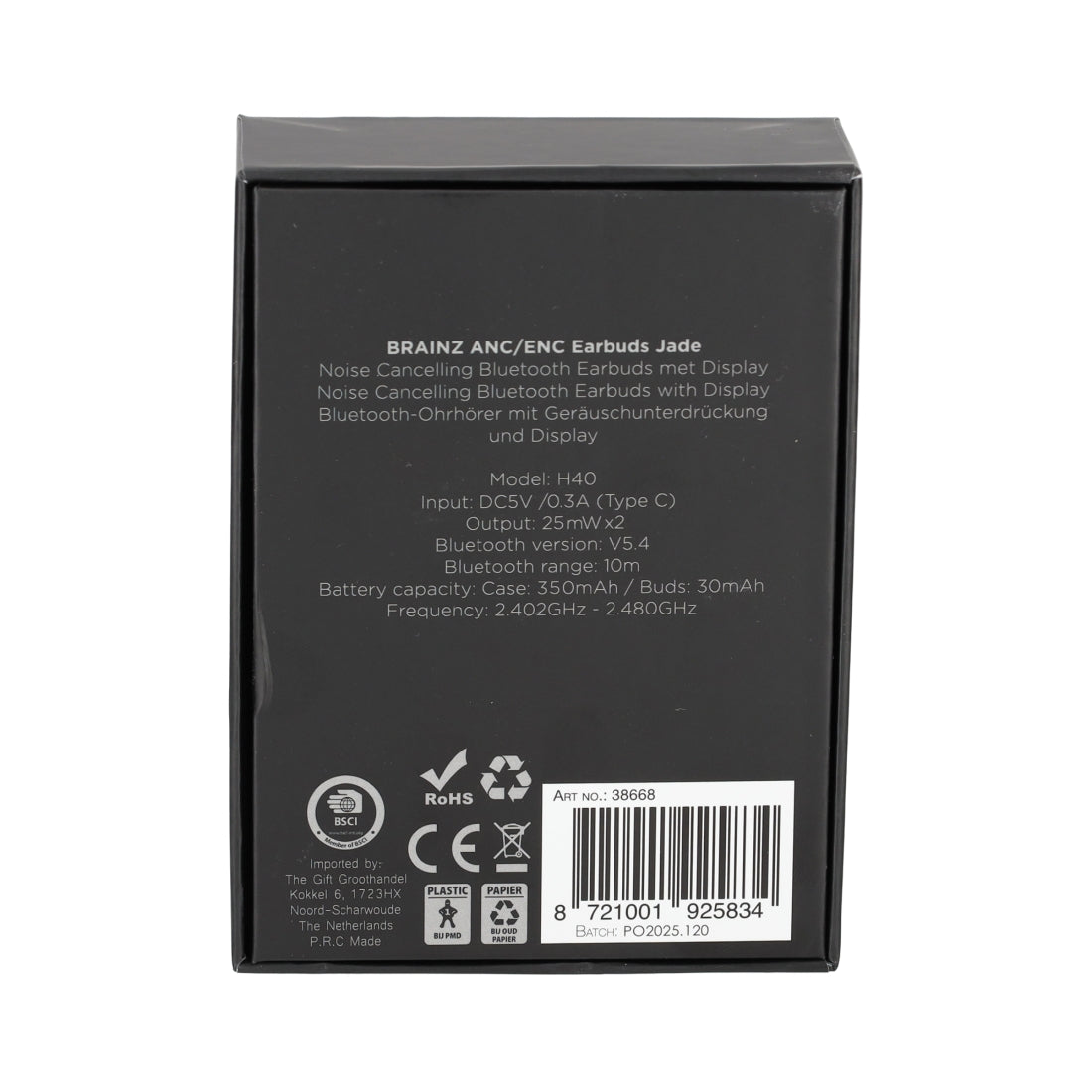 ANC/ENC Display Earbuds Jade Zwart van BRAINZ, productfoto 4