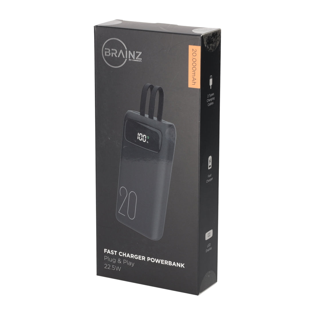 Powerbank Built-in Cables 20.000 mAh van BRAINZ, productfoto 5