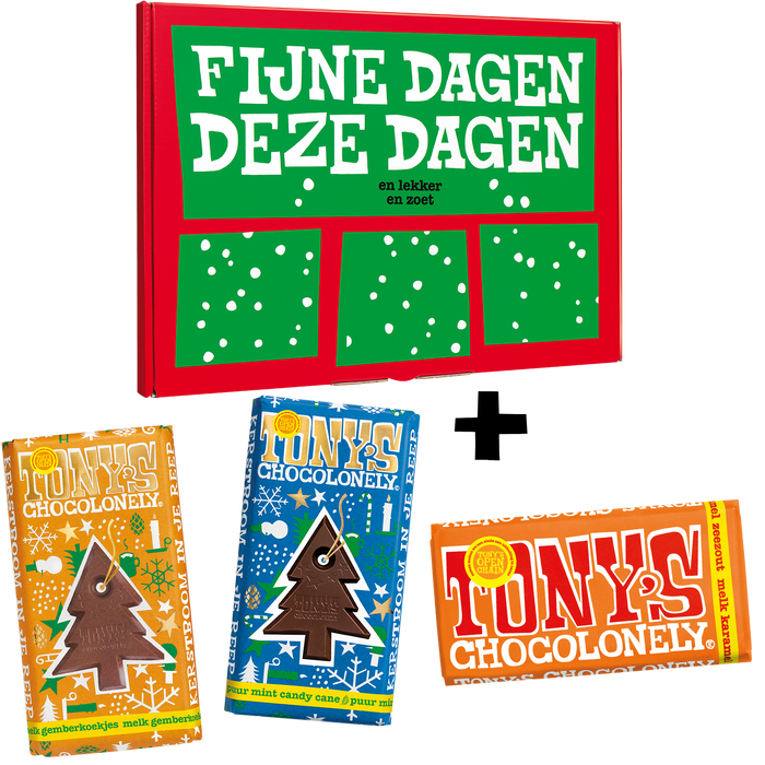 Tony's Chocolonely Kerst kadoos, cadeaudoos met 3 repen