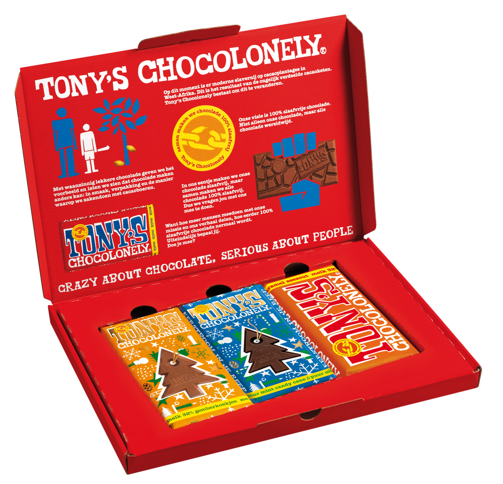 Tony's Chocolonely Kerst kadoos, geopende verpakking