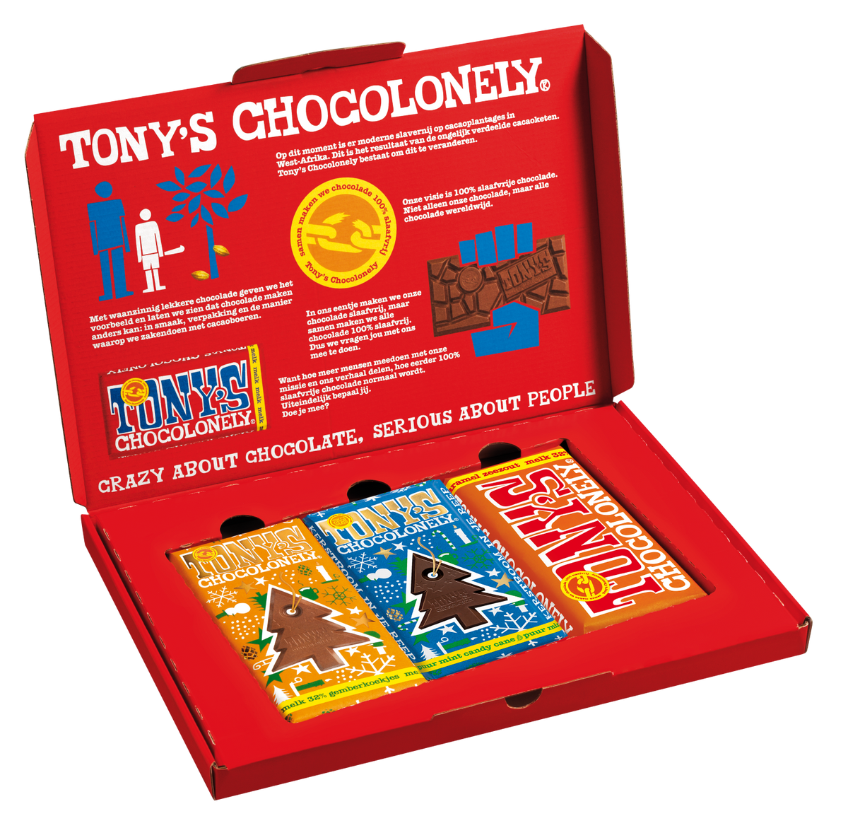 Tony's Chocolonely Kerst kadoos, geopende verpakking