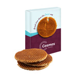 Full colour bedrukt doosje met drie per stuk verpakte roomboter stroopwafels