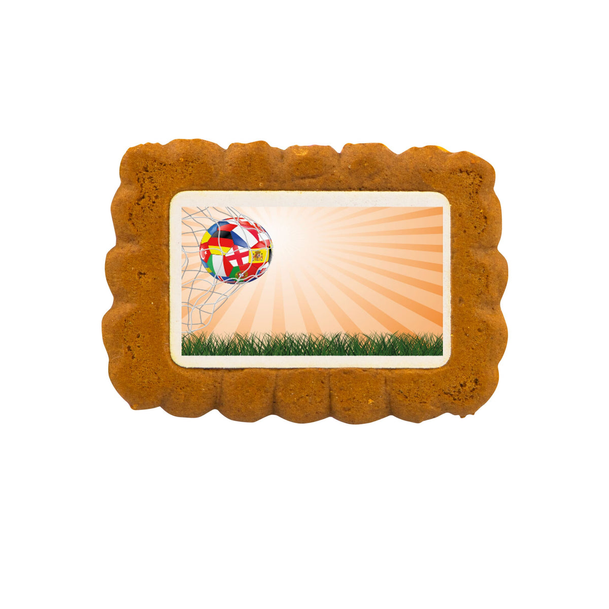 Biscuitje met full colour bedrukt logo, verpakt in transparante folie: karamel
