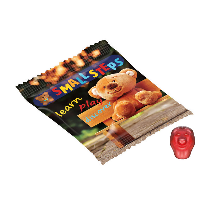 Full colour bedrukt zakje met vruchtengummies in een standaardvorm, zoals beertjes: Varken