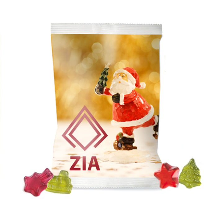 Full colour bedrukt zakje met vruchtengummies in kerstvormpjes