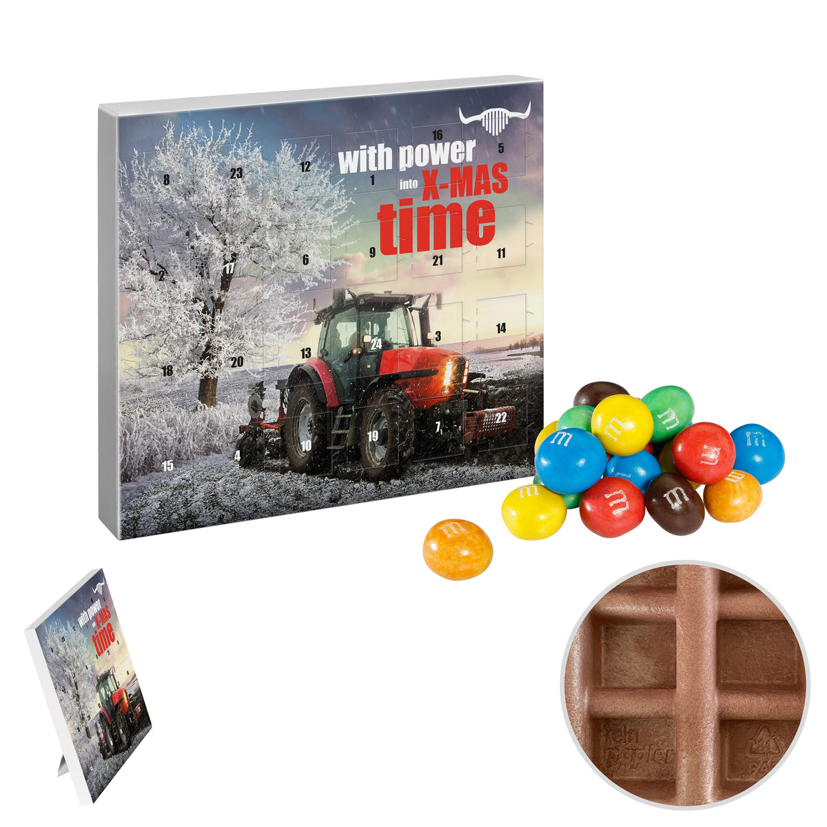 Mini papieren adventskalender met full colour bedrukking, gevuld met M&M's: Crispy M&M's