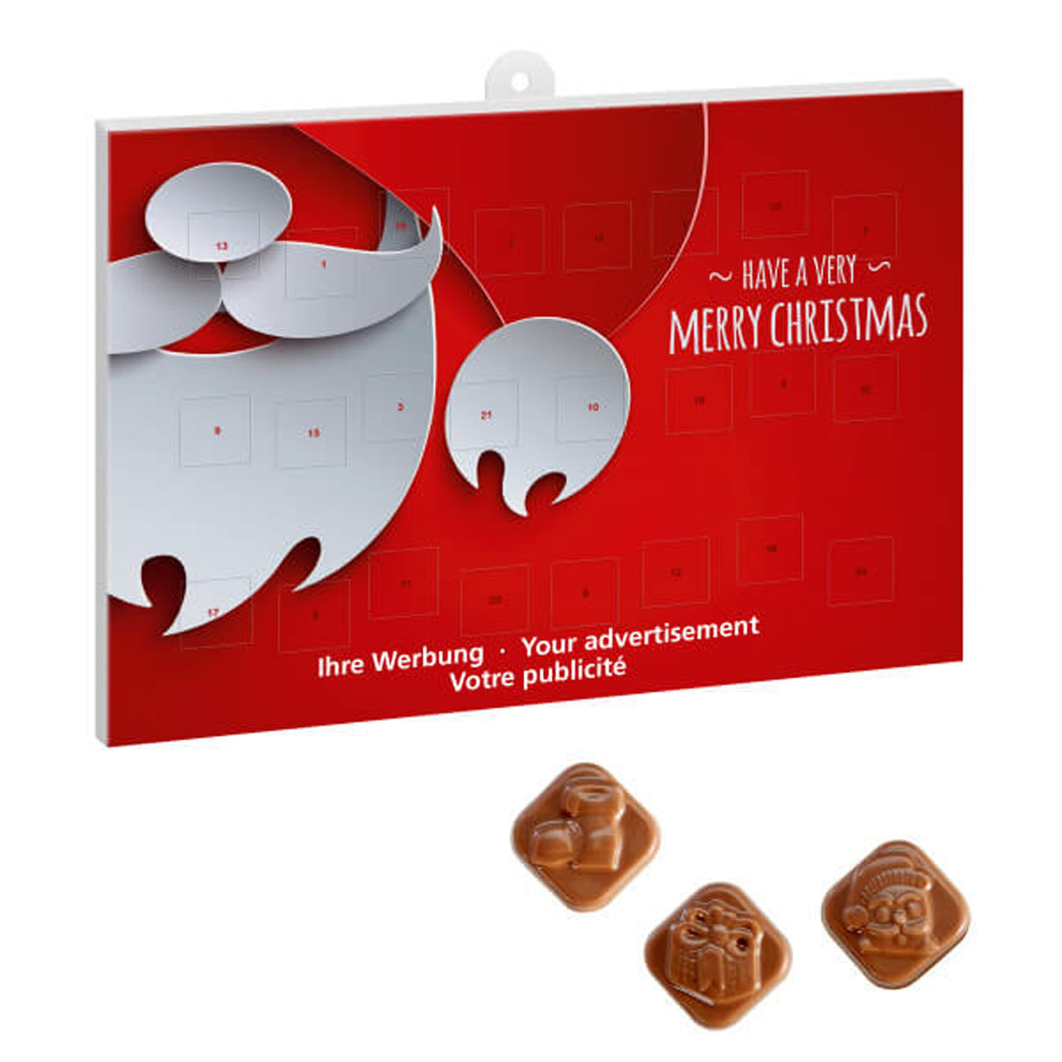 Klassieke adventskalender A4 met standaard motief en logo aan de onderzijde
