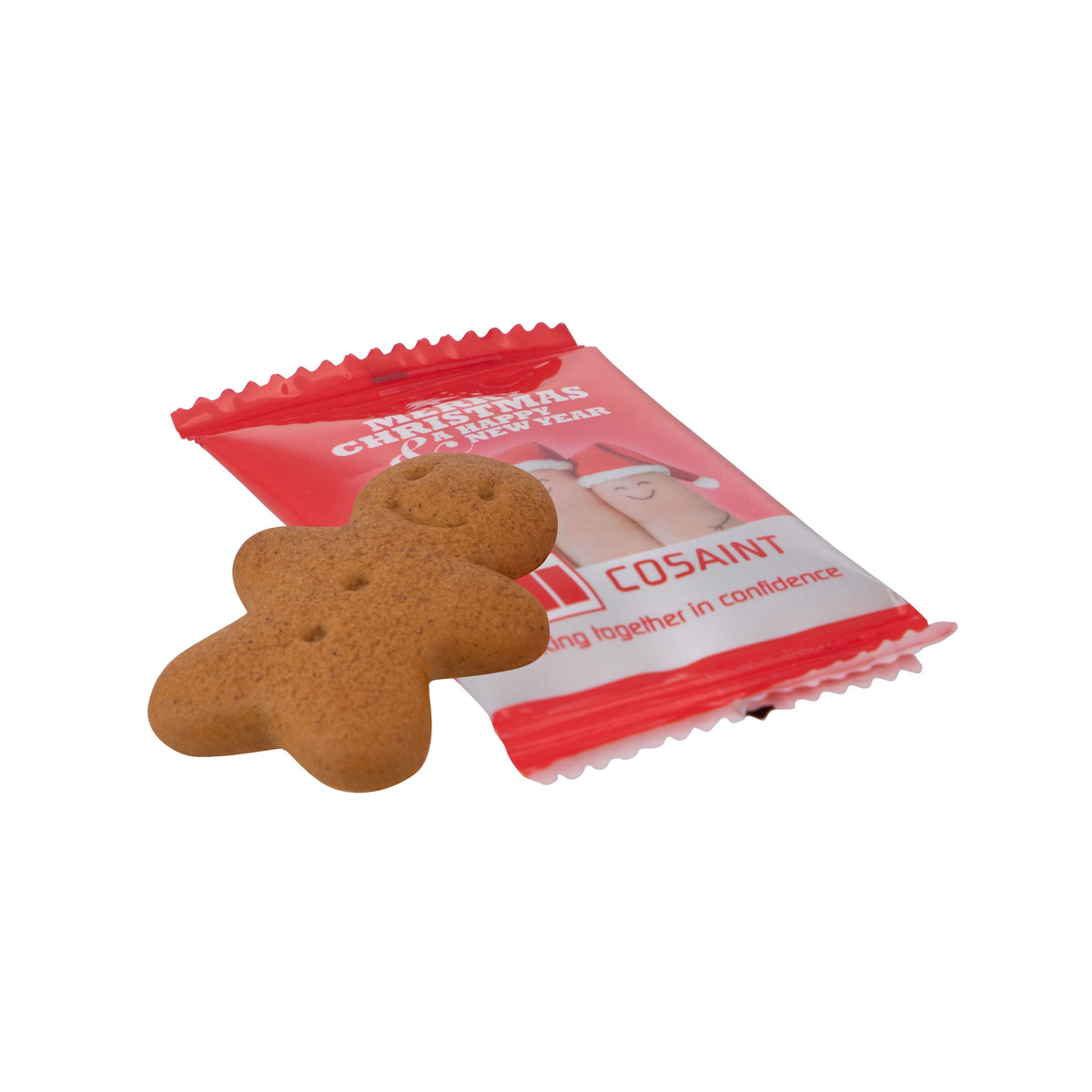 Koekmannetje in witte folie met full colour bedrukking en logo