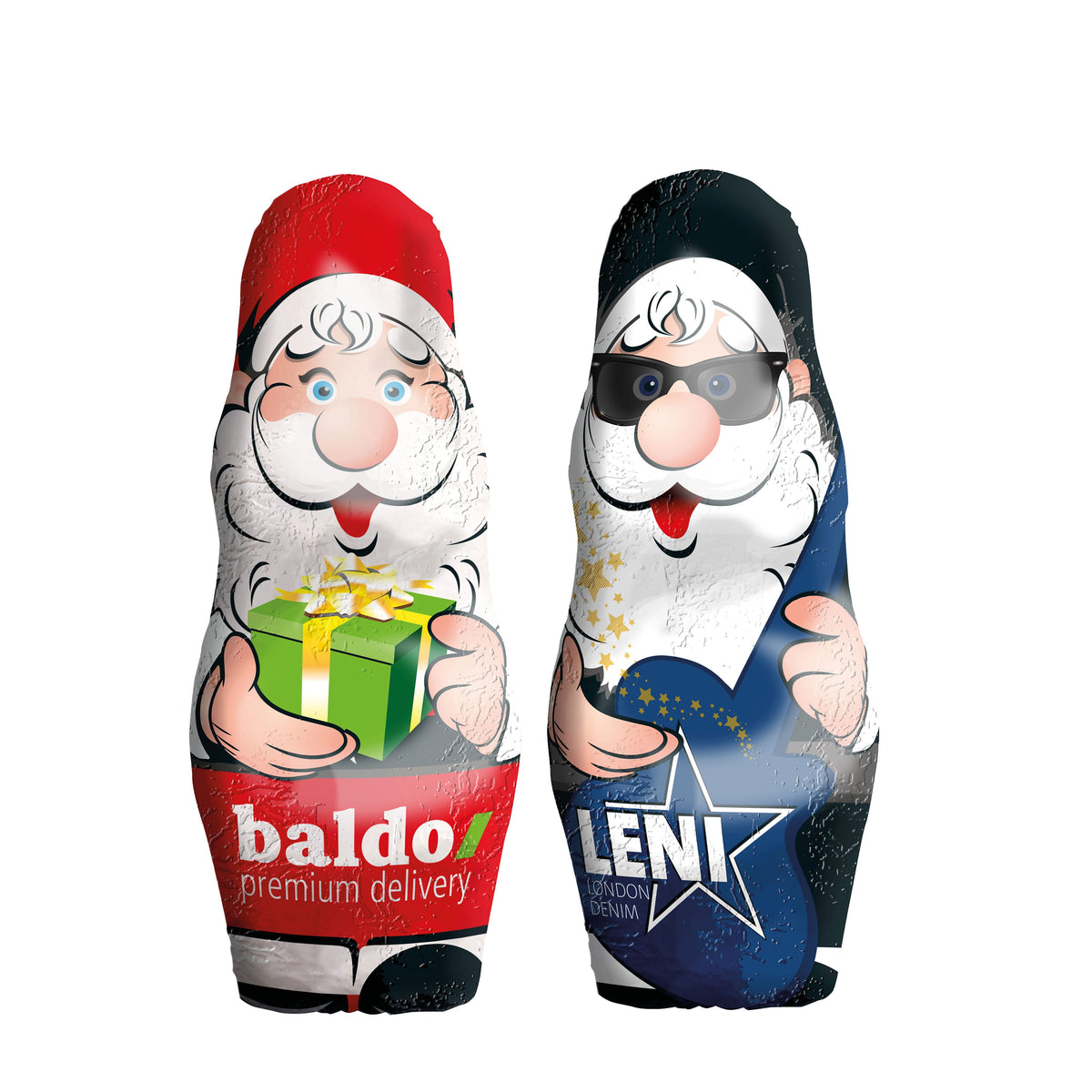 Midi chocolade kerstman in full colour bedrukte aluminiumfolie met logo