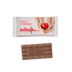 Midi chocoladereepje met logo van 25 gram in witte papieren flowpack