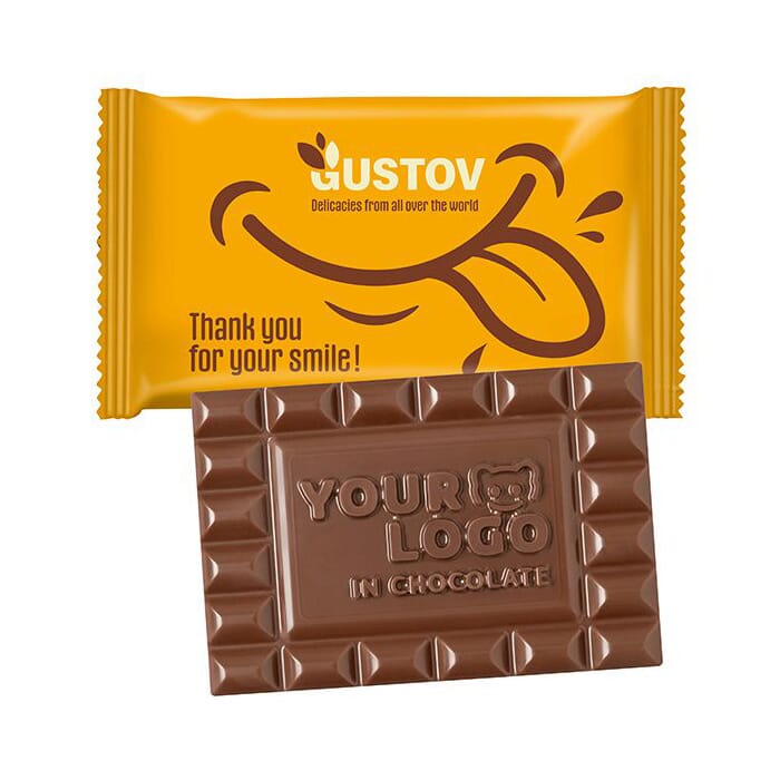 XL chocoladereep met logo van 60 gram in witte flowpack