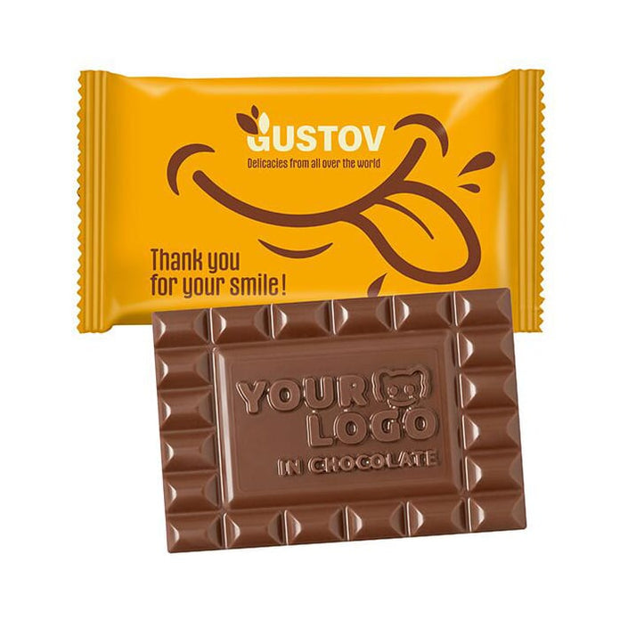 XL chocoladereep met logo van 60 gram in witte flowpack