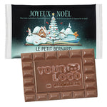 XL chocoladereep met logo van 60 gram in witte papieren flowpack