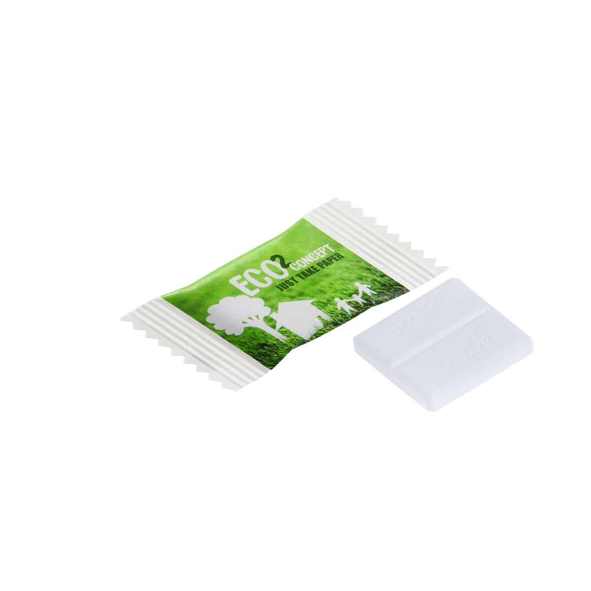 Dextro Energy tablet in full colour bedrukte papieren flowpack met logo