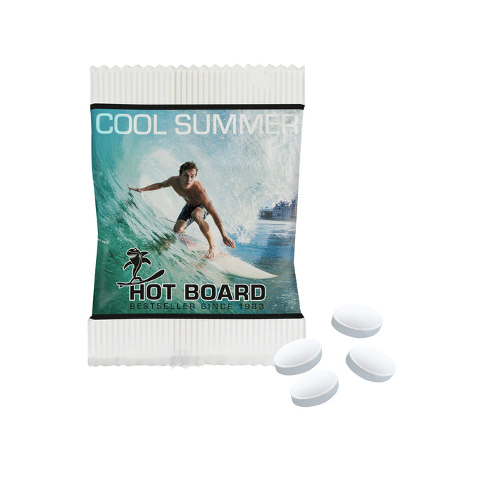 Wit papieren zakje met Cool-Ice pastilles en full colour bedrukking