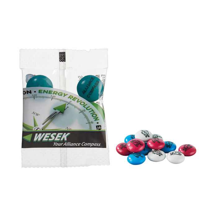 Wit mini zakje van 4 gram met gepersonaliseerde M&M's