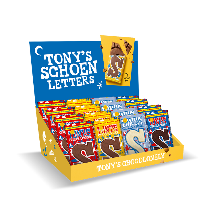 Tony's Chocolonely Sint assortidoos, 60 letterrepen S van 180 gram