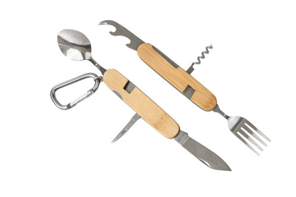 BE 05 Outdoor Bestek Set – 6-delig camping bestek met karabiner