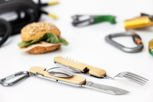 BE 05 Outdoor Bestek Set – 6-delig camping bestek met karabiner