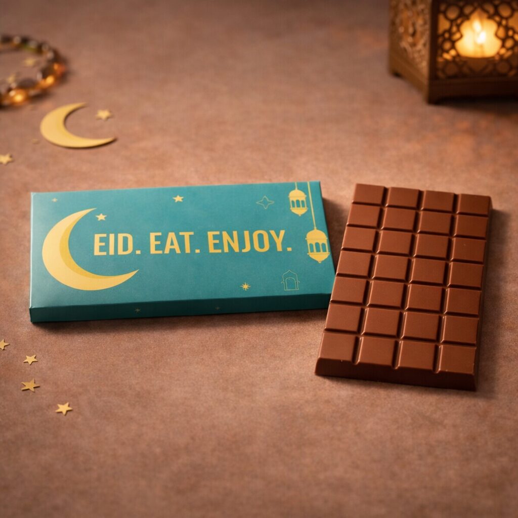 Chocoladereep met eigen wikkel, uitvoering Eid. Eat. Enjoy.