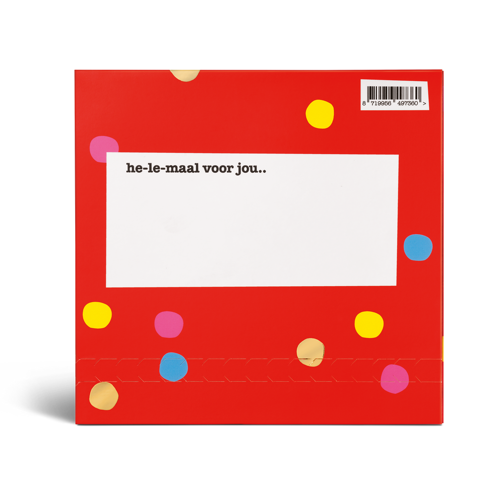Achterkant van de verpakking van Tony's Chocolonely Duo doosje Gefeli