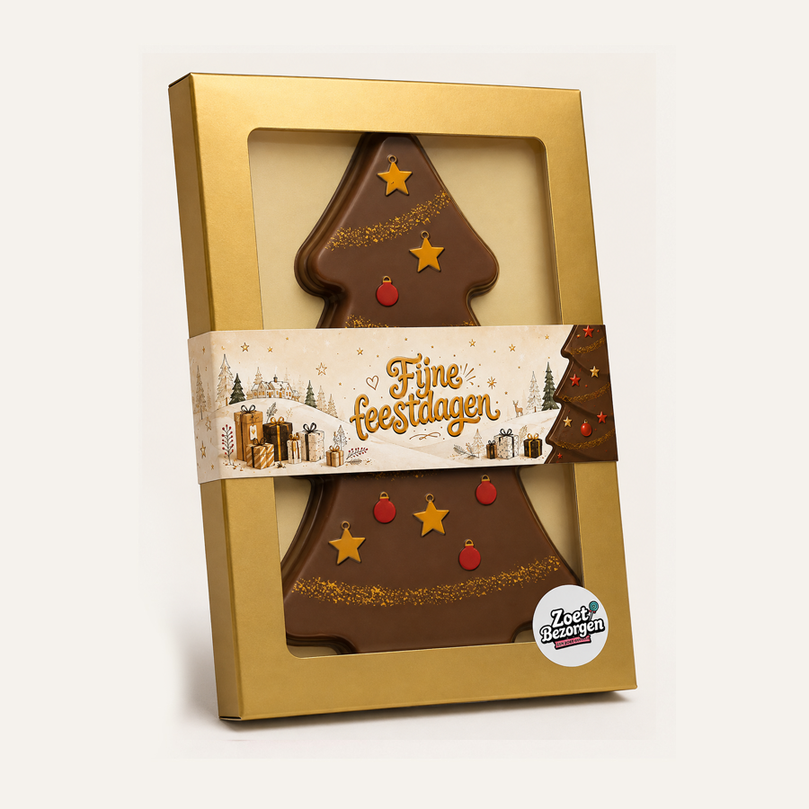 Chocolade kerstboom "Fijne feestdagen" (melkchocolade, 160 gram)