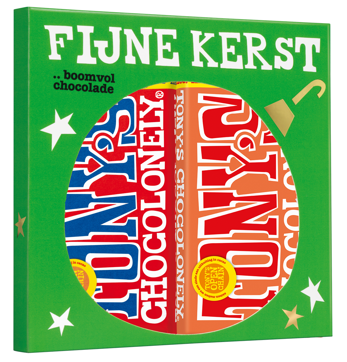 Tony's Chocolonely Kerst cadeauset, schuin van voren