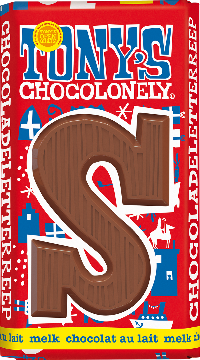 Tony's Chocolonely letterreep S melk, doos van 15 repen