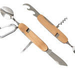 BE 10 Multifunctioneel Bestek – 6-in-1 outdoor bestek met beukenhout