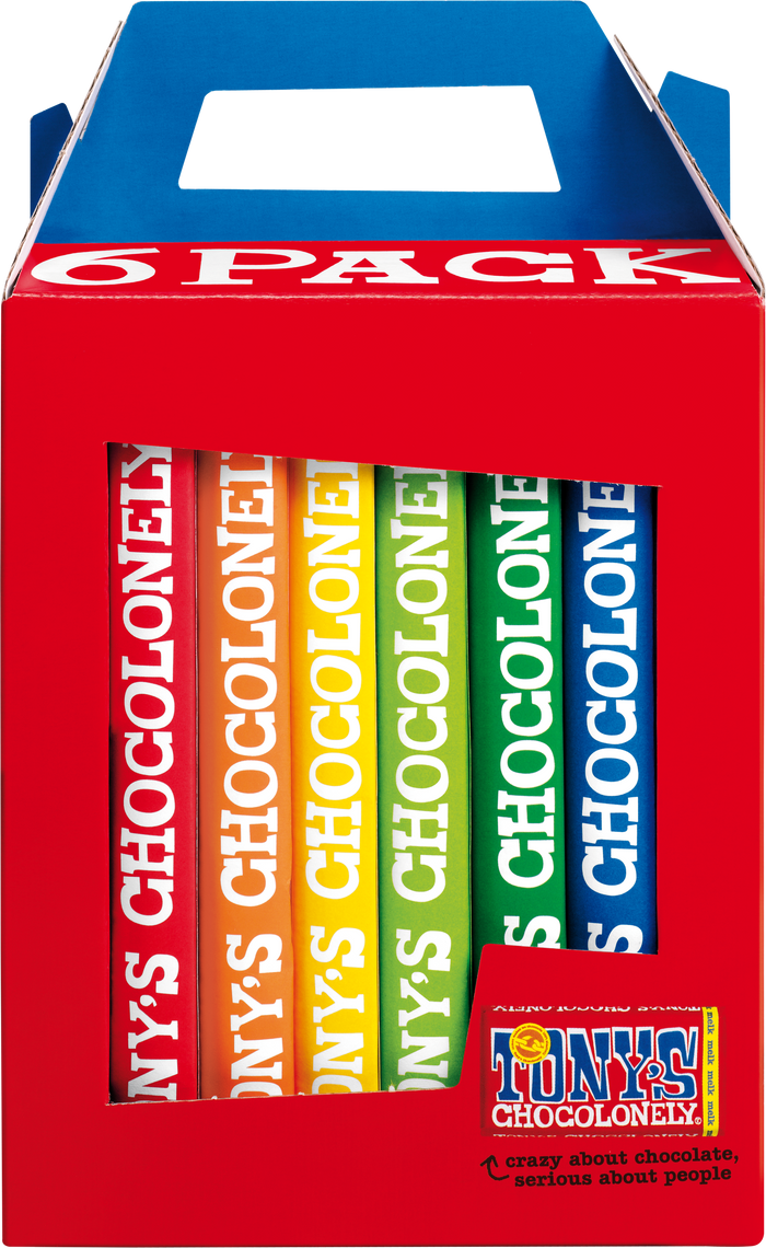 Tony's Chocolonely 6-pack (6 repen van 180 gram), doos van 6