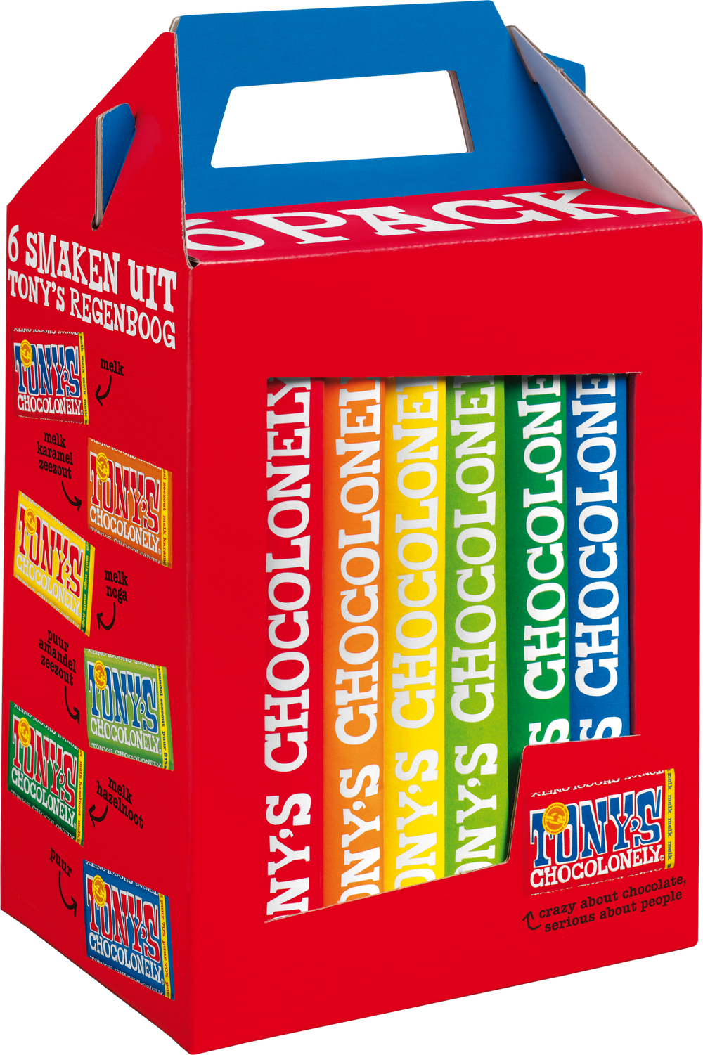 Tony's Chocolonely 6-pack, schuin van voren
