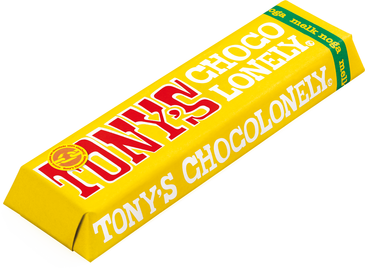 Tony's Chocolonely reepje melk noga, schuin van voren
