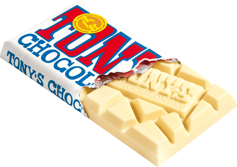 Tony's Chocolonely reep wit, geopende verpakking