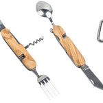 BE 01  Outdoor bestek set RVS met houten handgreep – compact en multifunctioneel